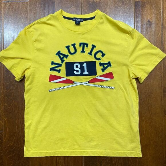 Nautica Vintage 90s Rowing Embroidered Yellow T-Shirt Men's Size Medium - Picture 4 of 9